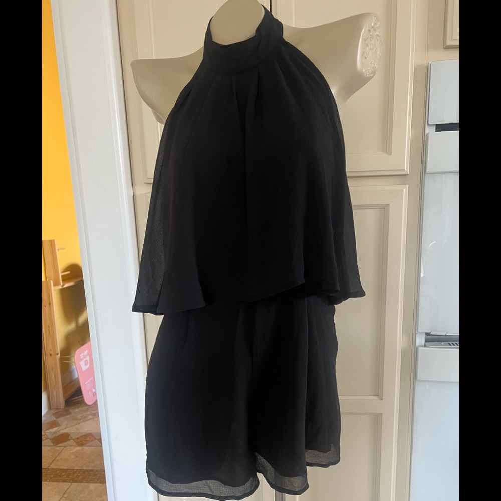 Chiffon ruffle zipper back romper